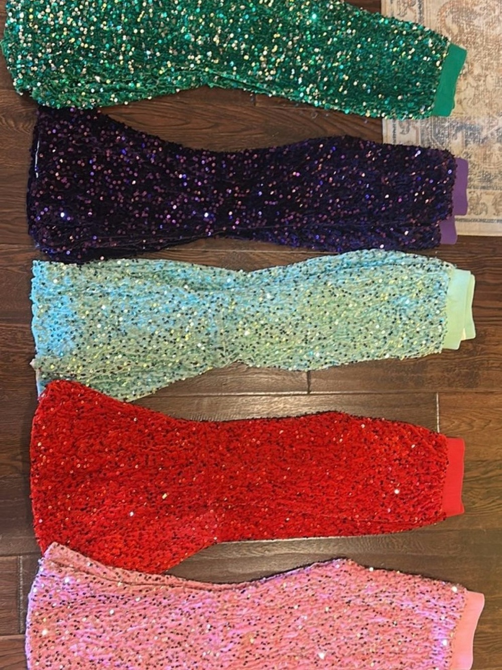 Set of Sequin bell bottoms flare pants  (lined) x 5 - 6/7 year old girl